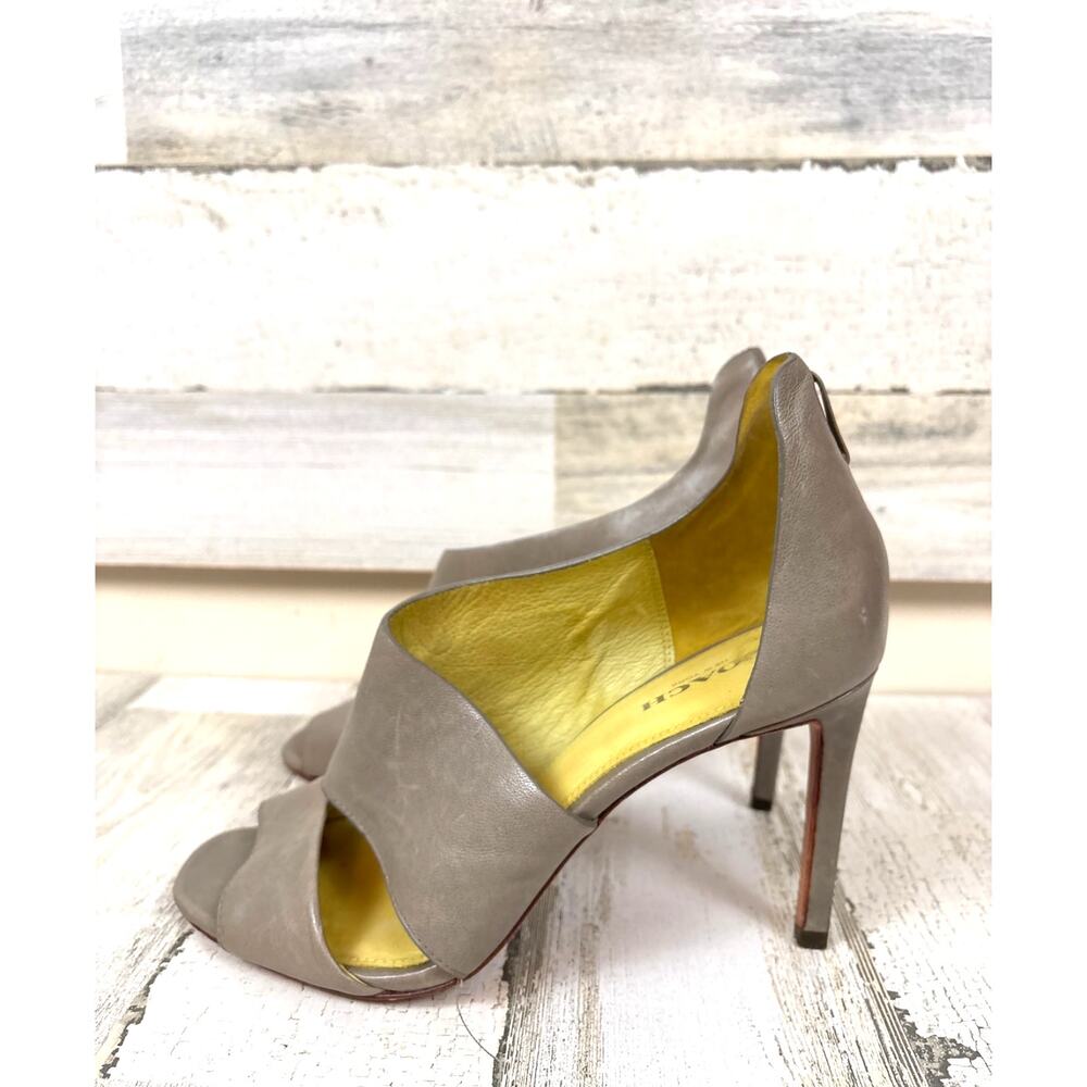 Coach Womens 7 Gray Slate Manhattan Soft Leather Open Toe Pump Heels Designer